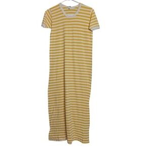 MARIMEKKO Maxi Shirt Dress Yellow Stripe Cotton Size XS Beach Teacher Crew Neck